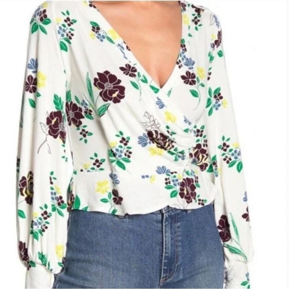 Free People Floral cross over Top ruffle waist